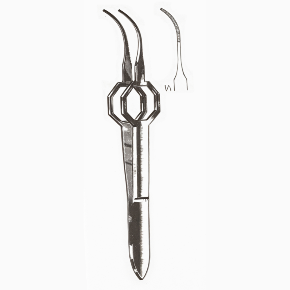 Foerster Eye Dressing Forceps Octagonal Grip Curved Serrated Tips 3.75in
