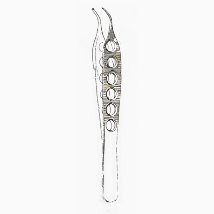 Adson Tissue Forceps 1 x 2 Teeth Angled Tip 4.75in