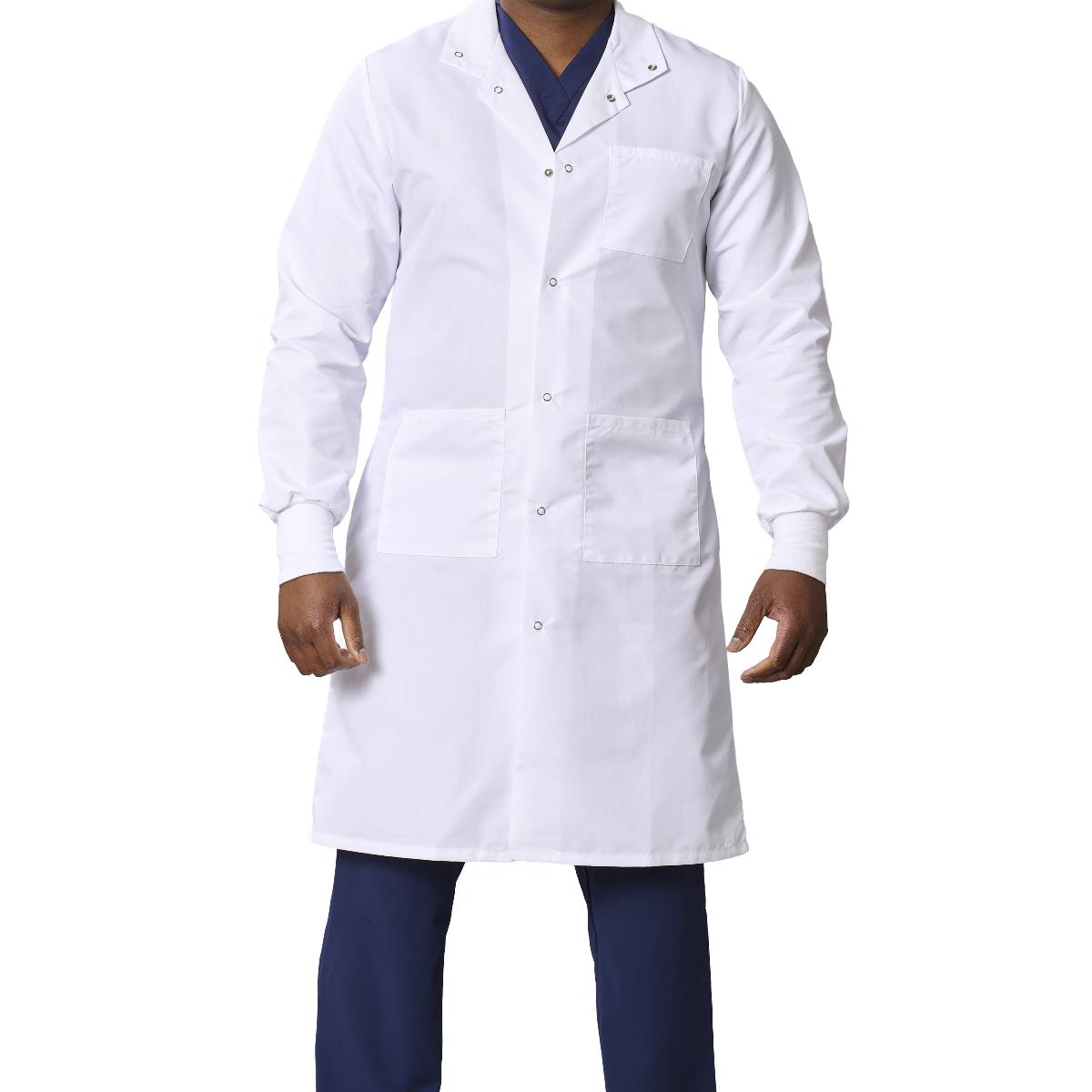 Unisex 4-Pocket Full Length Lab Coat w/Knit Cuffs - Image 2