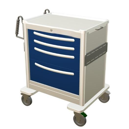 Aluminum Standard Short Anesthesia Cart w/ 4 Drawers & Key Lock - Image 2
