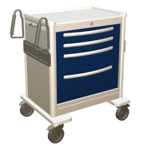 Aluminum Standard Short Anesthesia Cart w/ 4 Drawers & Key Lock