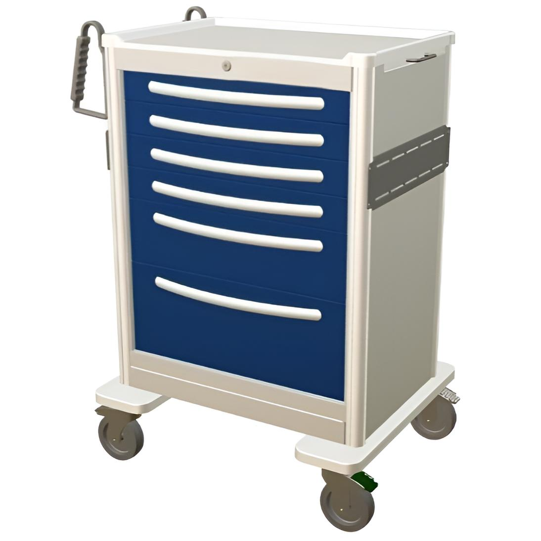 Aluminum Standard Tall Anesthesia Treatment Cart w/ 6 Drawers & Key Lock - Image 2