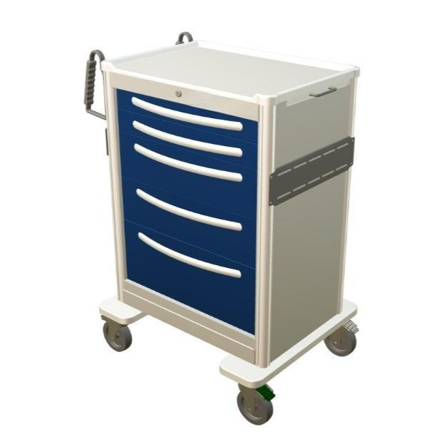 Aluminum Standard Tall Anesthesia Treatment Cart w/ 5 Drawers & Key Lock - Image 2