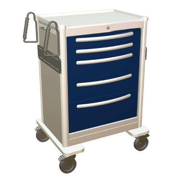 Aluminum Standard Tall Anesthesia Treatment Cart w/ 5 Drawers & Key Lock