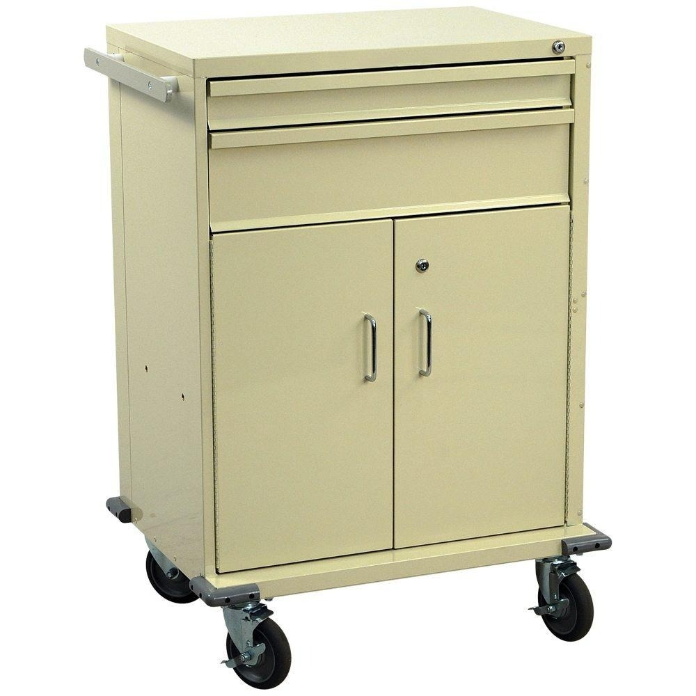 Tall Procedure Cart w/ Key Lock, Storage & 2 Drawers