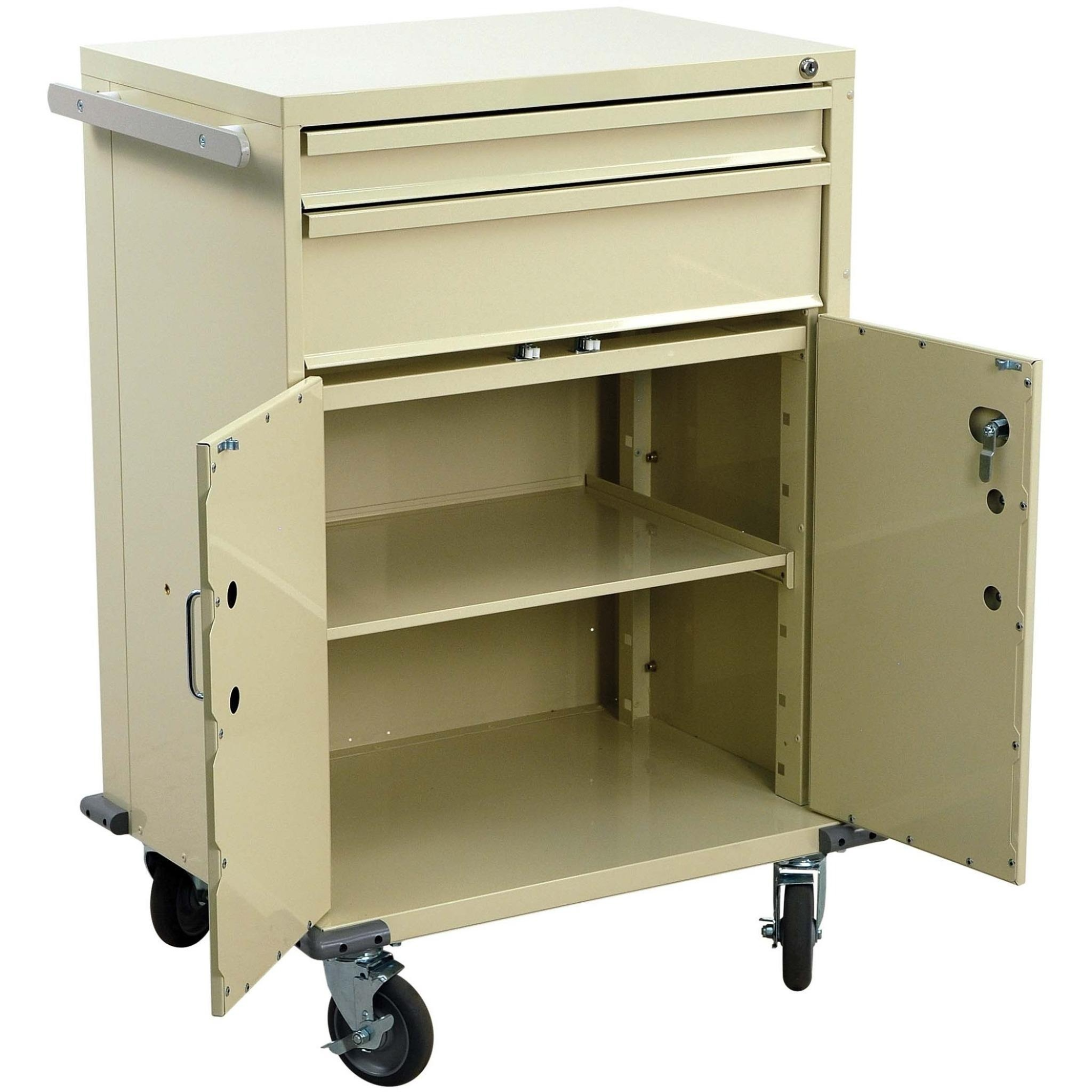 Tall Procedure Cart w/ Key Lock, Storage & 2 Drawers - Image 2