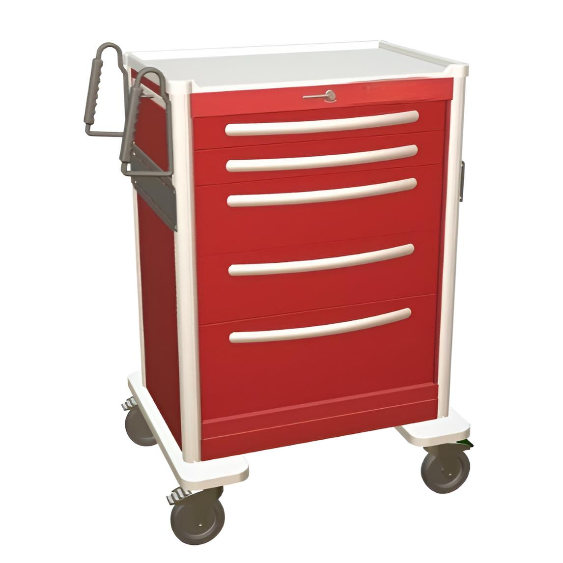 Aluminum Standard Tall Emergency Crash Cart w/ 5 Drawers & Lever Lock