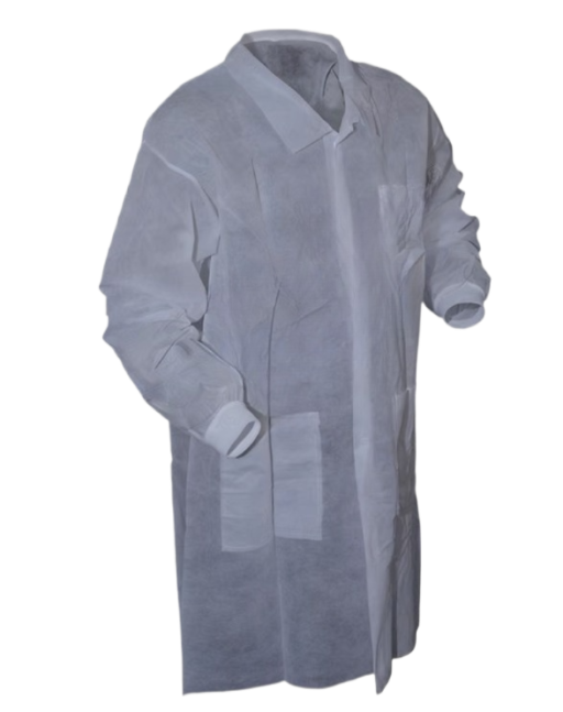 Polypropylene Lab Coat Frock w/ Snap Front & 3 Pockets White 50/pc Case