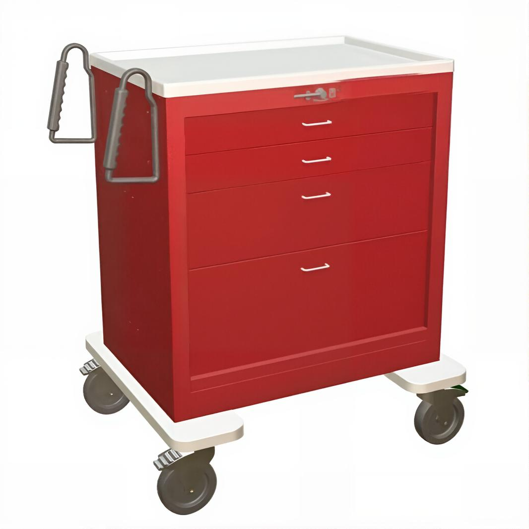 Steel Standard Short Emergency Crash Cart w/ 4 Drawers & Lever Lock