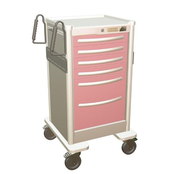 Aluminum Junior Tall Bedside Slim Treatment Cart w/ 6 Drawers & Electronic Lock