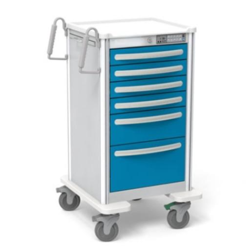 Aluminum Junior Tall Bedside Slim Treatment Cart w/ 6 Drawers & Electronic Lock - Image 3