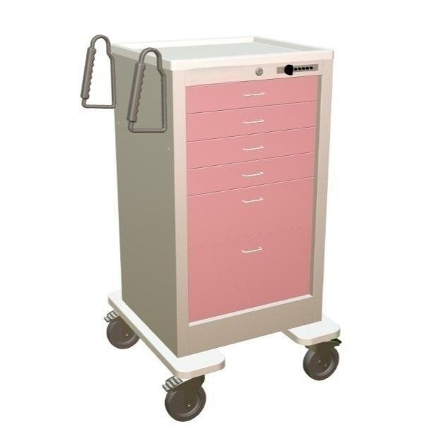 Steel Junior Tall Bedside Slim Treatment Cart w/ 6 Drawers & Simplex Lock