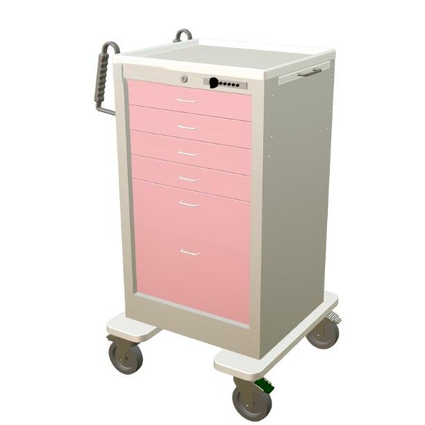 Steel Junior Tall Bedside Slim Treatment Cart w/ 6 Drawers & Simplex Lock - Image 2