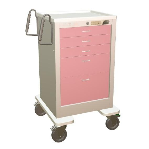 Steel Junior Medium Bedside Slim Treatment Cart w/ 5 Drawers & Electronic Lock