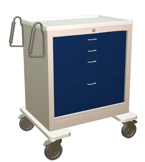 Steel Standard Short Anesthesia Cart w/ 4 Drawers & Key Lock
