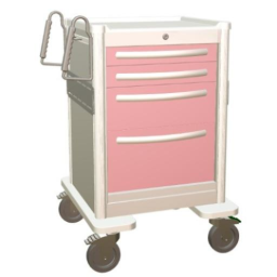 Aluminum Junior Short Bedside Slim Treatment Cart w/ 4 Drawers & Key Lock