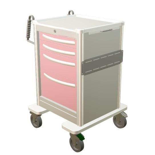 Aluminum Junior Short Bedside Slim Treatment Cart w/ 4 Drawers & Key Lock - Image 2