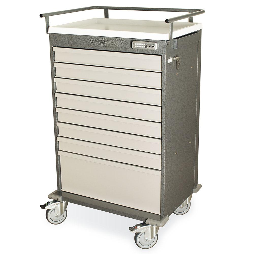 Medication Box Cart w/Pushbutton Lock & Key Lock Override & 8 Drawers