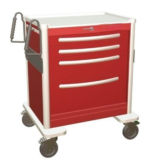 Aluminum Standard Short Emergency Crash Cart w/ 4 Drawers & Lever Lock