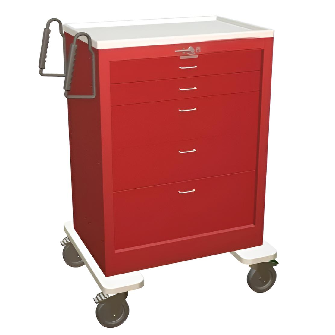 Steel Standard Tall Emergency Crash Cart w/ 5 Drawers & Lever Lock
