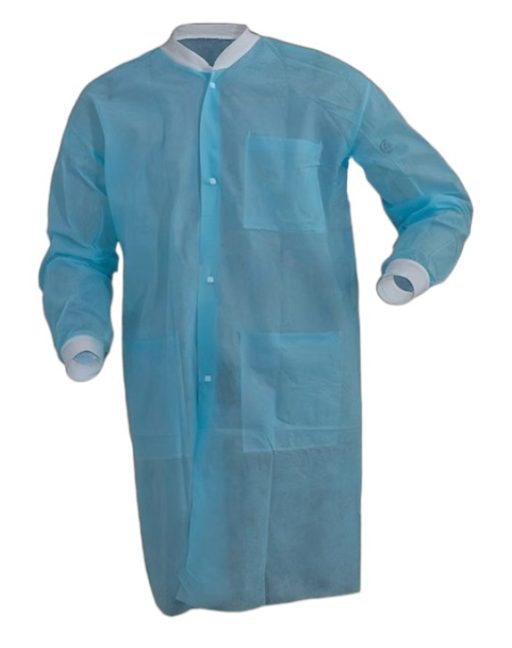 Polypropylene Knit Wrist/Collar Lab Coat w/ 3 Pockets Sky Blue 50/pc Case - Image 2