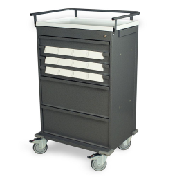 STD Med Bin Cart w/Basic E-Lock, Keylock Override & 12 - 5in Bins & 3 Drawers
