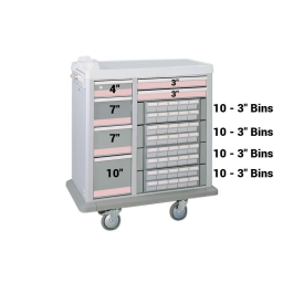 Full Size 40 (3") Bin Medication Cart w/ 6 Drawers & Best Key Lock