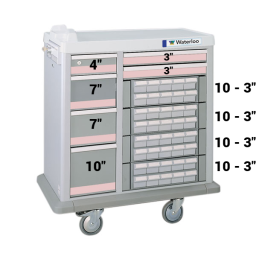 Full Size 40 (3") Bin Medication Cart w/ 6 Drawers & Best Key Lock