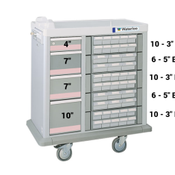 Full Size 42 (12-5" & 30-3") Bin Medication Cart w/ 4 Drawers & Best Key Lock