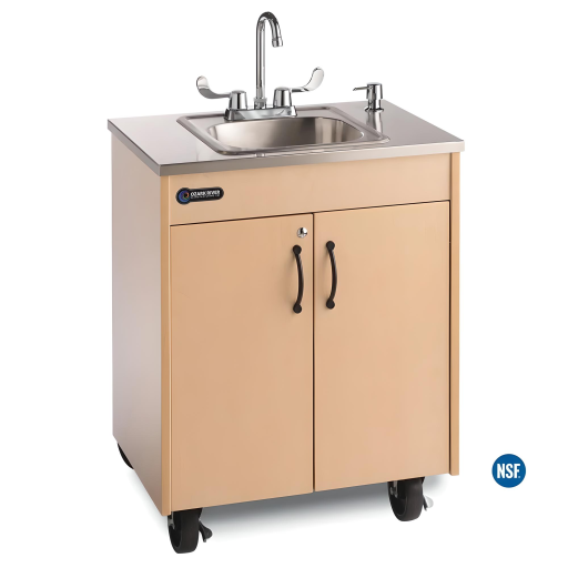 Child Height Portable Stainless Steel Countertop & Single Sink Basin w/Laminate Cabinet