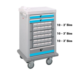 Half Size 30 (3") Bin Medication Cart w/ 3 Drawers & Key Lock