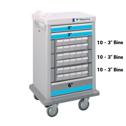 Half Size 30 (3") Bin Medication Cart w/ 3 Drawers & Key Lock