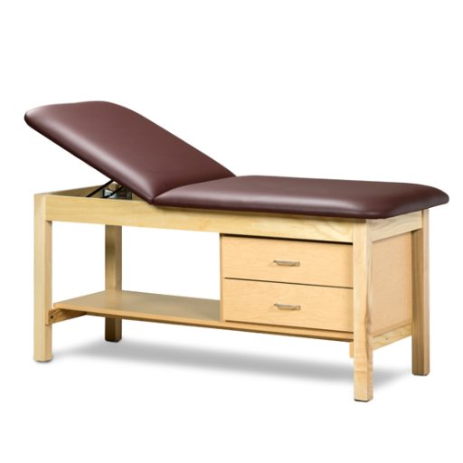 Wood Frame Treatment Table w/ Adjustable Backrest, 2 Drawers & Shelf 27in/30in/38in W - Image 2