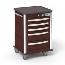 Aluminum Junior Short Bedside Slim Treatment Cart w/ 5 Drawers & Simplex Lock