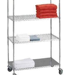 4 Shelf Wire Linen Transport Cart w/ Solid Bottom Shelf - 18in W