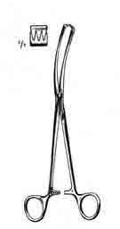 Teale Vulsellum Forceps, 10in, Curved Sideways, 3x4 Teeth, 5mm Wide