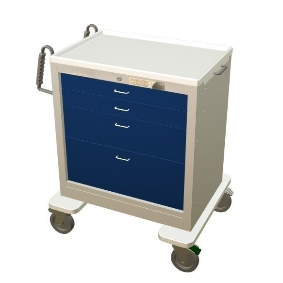 Steel Standard Short Anesthesia Cart w/ 4 Drawers & Electronic Key Lock - Image 2