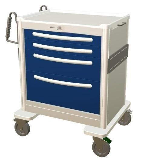 Aluminum Standard Short Anesthesia Cart w/ 4 Drawers & Lever Lock - Image 2