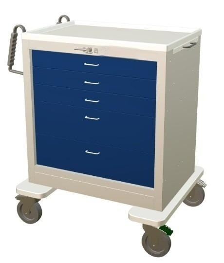 Steel Standard Short Anesthesia Cart w/ 5 Drawers & Lever Lock - Image 2