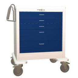 Steel Standard Short Anesthesia Cart w/ 5 Drawers & Lever Lock