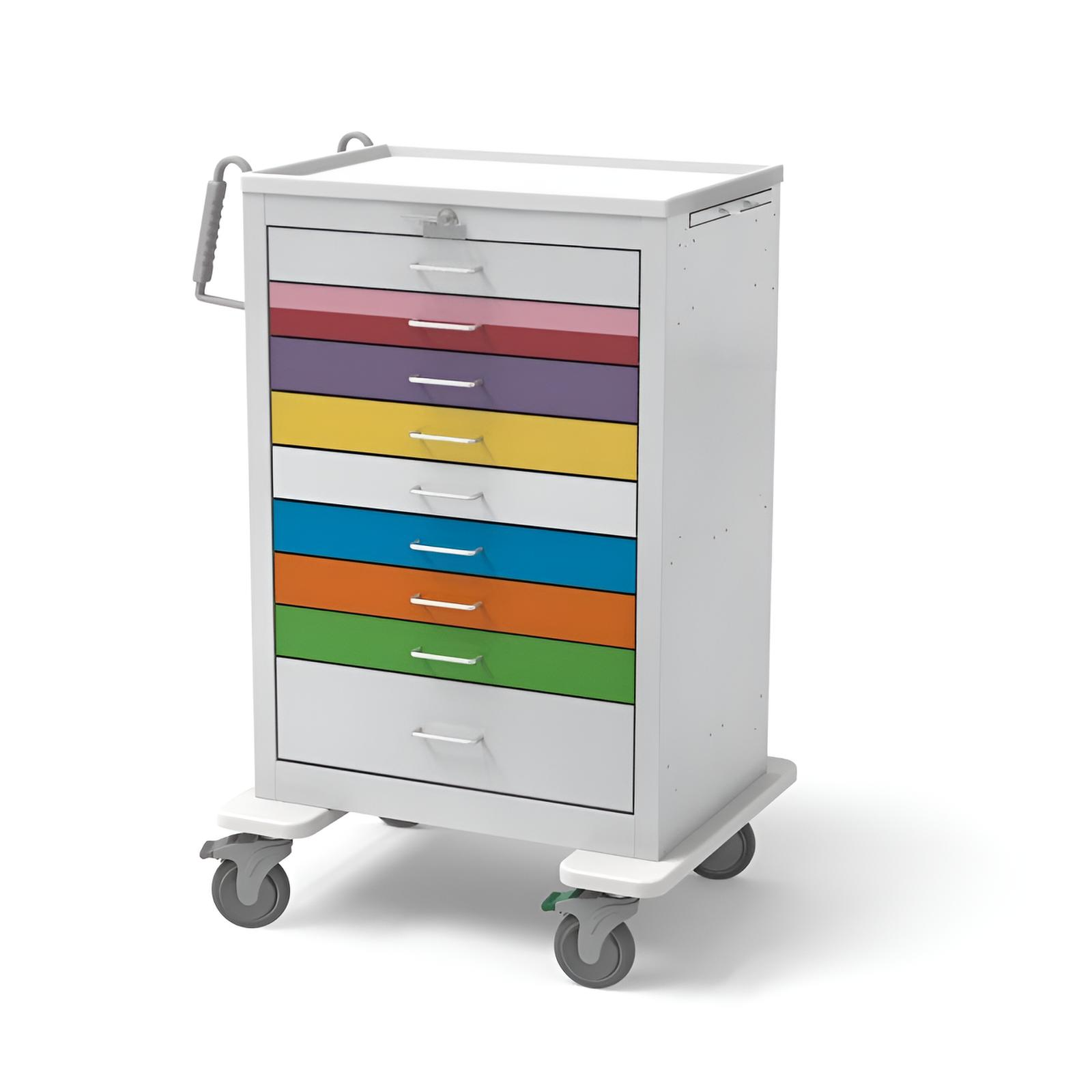 Steel Standard Tall Pediatric Emergency Crash Cart w/ 9 Drawers & Lever Lock