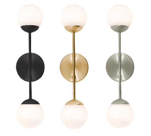 Spherical LED Sconce Wall Mount Light Fixture 2 Glass Globes 17"
