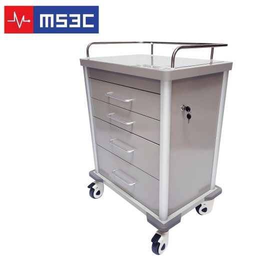 Steel Economy Medical Cart w/ 4 Drawers & Guardrail