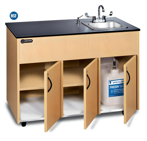 Portable Stainless Steel Double Sink Basin w/Laminate Countertop & 3 Cabinets - Image 2