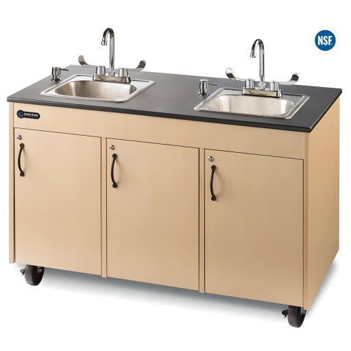 Portable Stainless Steel Double Sink Basin w/Laminate Countertop & 3 Cabinets
