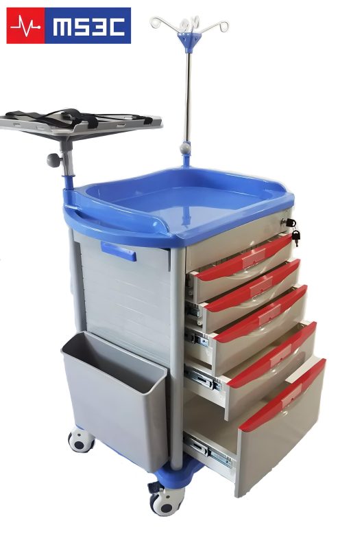 Lite Emergency Crash Cart w/ IV Pole & Accessory Package - Image 2