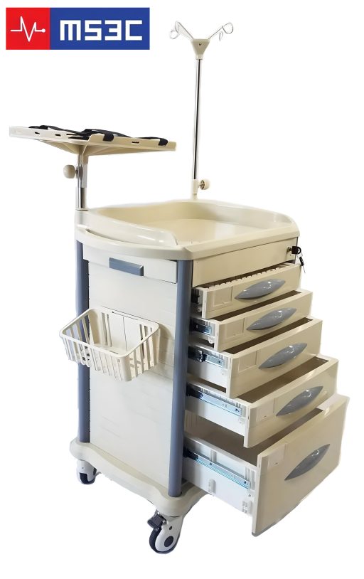 Lite Mobile Emergency Crash Cart w/Accessories Beige & Gray