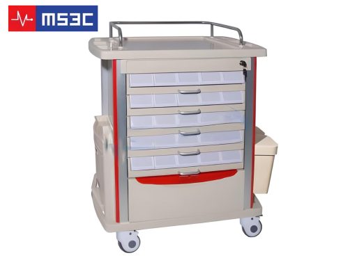Lite Mobile Medication Cart w/ Accessories Red & Beige - Image 2