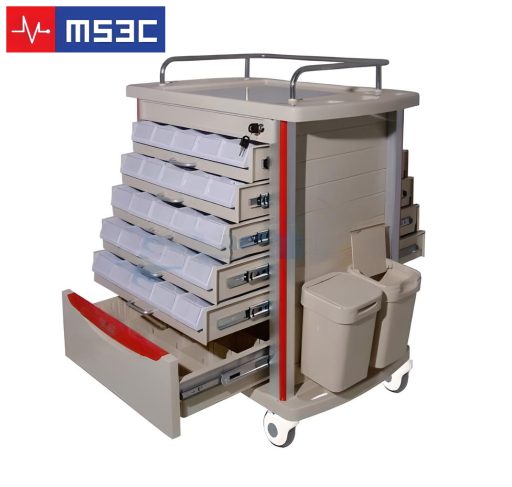 Lite Mobile Medication Cart w/ Accessories Red & Beige - Image 3