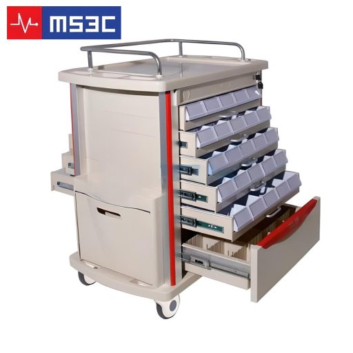 Lite Mobile Medication Cart w/ Accessories Red & Beige